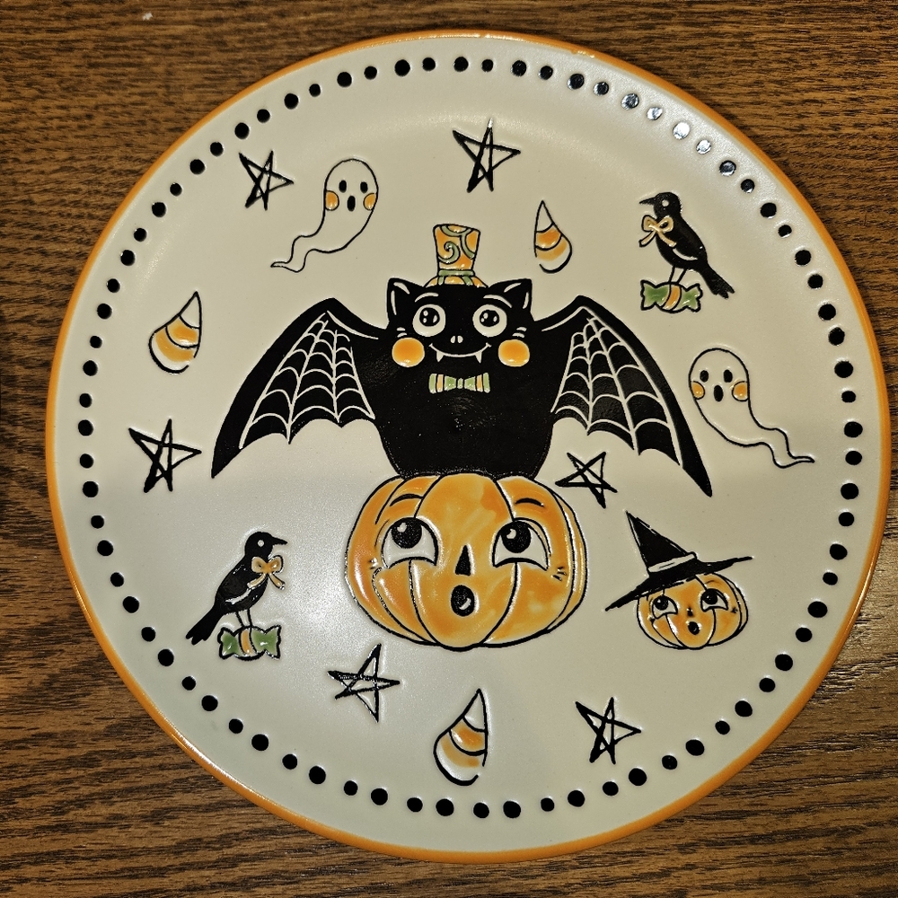 Eli + Ana Creep Show Halloween Ceramic Salad Plates Set - Black, Orange, White - Picture 4 of 6